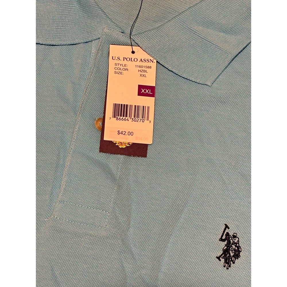 US Polo Assn Mens 2XL Blue Solid Short Sleeve Knit Polo Logo 11601588
